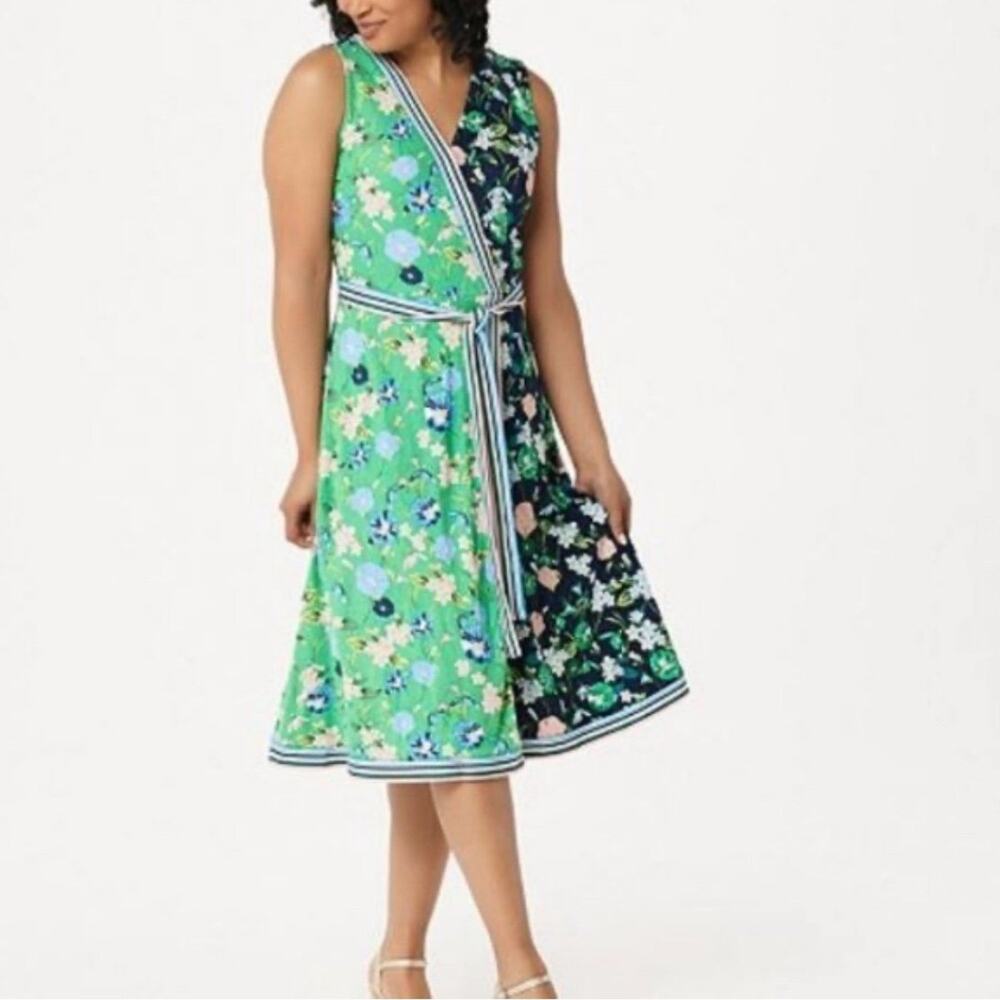 Isaac Mizrahi LIVE Colorblock Faux Wrap Dress.‎